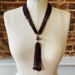 Purple Beaded Tassel Necklace and Earring set